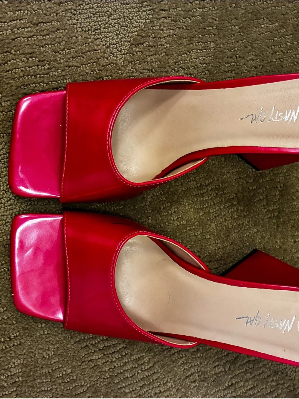 Nasty Gal Red Open-Toe Block Heel Sandals